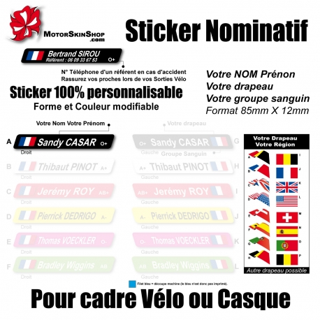 Sticker nominatif Vélo et Casque Oblique personnalisable