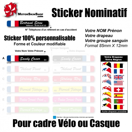 Sticker nominatif Vélo Casque personnalisable