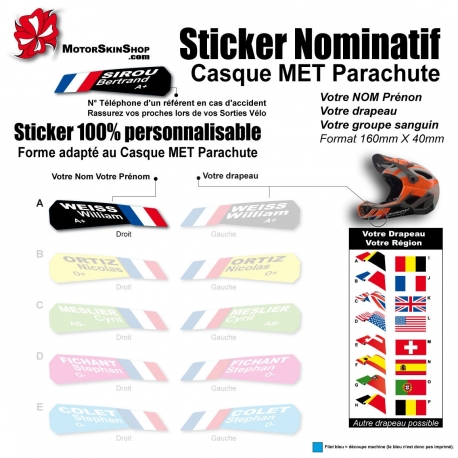 Sticker nominatif Casque MET Parachute VTT