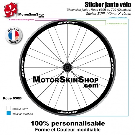 Sticker Zipp jante vélo roue 700 ou 650B