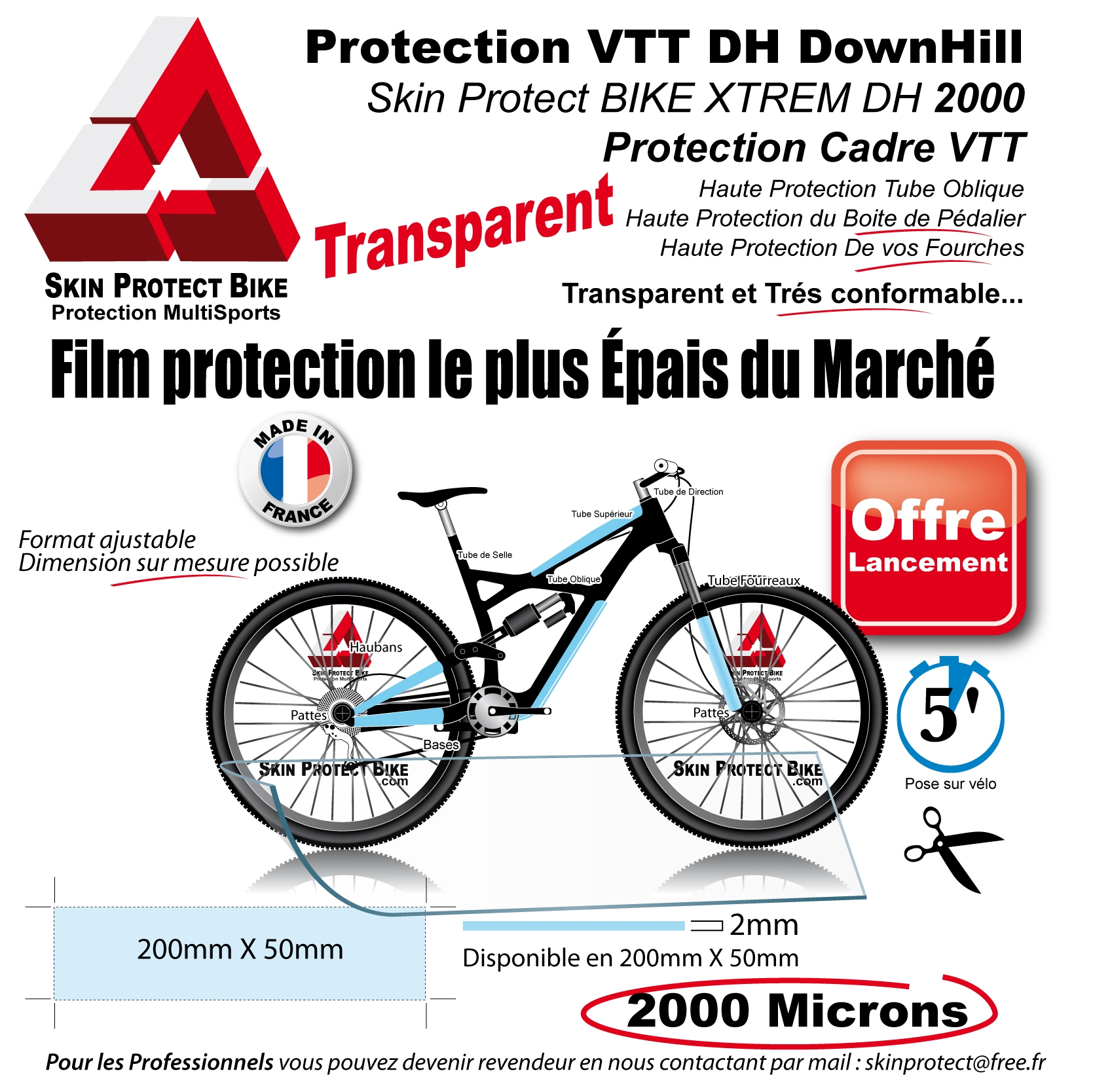 film protection cadre VTT Skin Protect BIKE XTREM DH 2000 peau rhino
