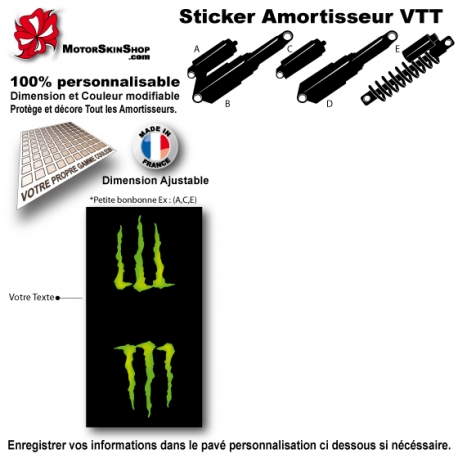 Sticker Amortisseur VTT Monster Energy Noir Bonbonne