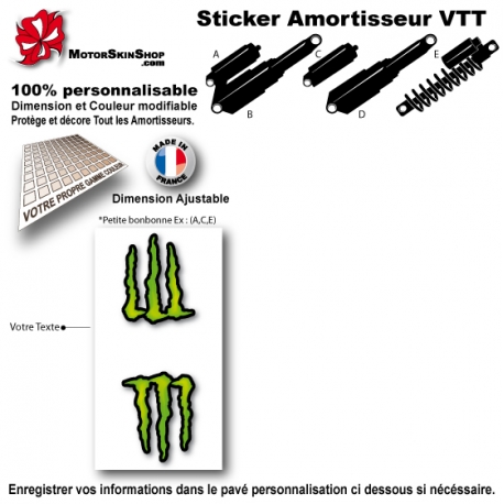 Sticker Amortisseur VTT Monster Energy Blanc Bonbonne